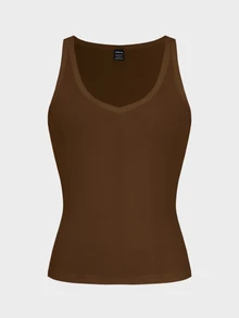 Zavorell Minimalist Sexy Fashion Knitted Sports Camisole Crop Top - Coffee Brown - View 6