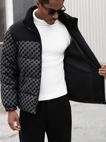 Manfinity CasualCool 男士黑色冬季街頭風拉鍊夾克，休閒復古鉚釘大衣，適合戶外穿著與派對禮物 - 彩色 - 查看 5