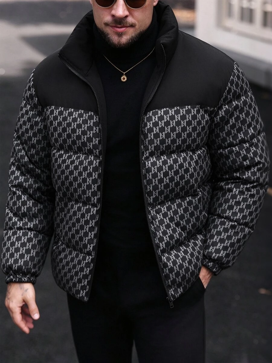 Manfinity CasualCool 男士黑色冬季街頭風拉鍊夾克，休閒復古鉚釘大衣，適合戶外穿著與派對禮物 - 彩色 - 查看 1
