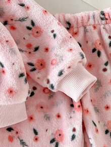 Cozy Pixies 新生女嬰寬鬆休閒極簡舒適圓領冬季套頭毛絨花卉圖案套裝 - 彩色 - 查看 7