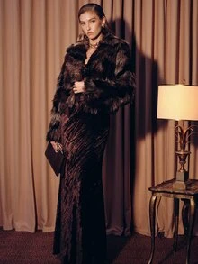 MOTF PREMIUM LAZY STYLE PLEATED VELVET & CONTRAST LACE SPAGHETTI STRAP DRESS - Dark Brown - View 11