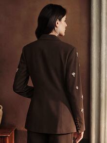 Anewsta Minimalist‑Luxury Embellished Blazer, Waist‑Cinching For Evening And Festive Occasions - Coffee Brown - View 7