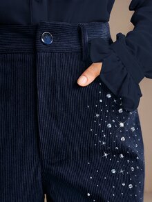 Anewsta Women's New Autumn/Winter Beaded Slimming Long Flare Pants, Suitable For Dining, Daily Wear, Commuting, Vacation, Office - Navy Blue - View 1