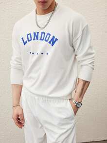 Claim Dot Men's Crew Neck Letter Print Minimalist Casual Sweater, Long Sleeve - Multicolor - View 3