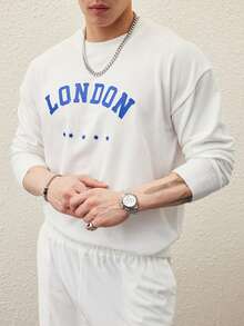 Claim Dot Men's Crew Neck Letter Print Minimalist Casual Sweater, Long Sleeve - Multicolor - View 5