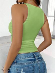 Zavorell Sexy Knit Camisole Crop Top - Green - View 2