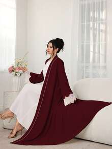 Mulvari Áo choàng ren phối màu cổ và cổ tay dáng rộng, màu trắng, phong cách kín đáo thanh lịch, phù hợp cho lễ rửa tội, khách dự lễ xác nhận, mùa đông và ngày lễ - Màu Đỏ Sâu - Xem 8
