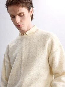Manfinity CasualKnits 男士素色圓領休閒日常長袖針織衫 - 杏色 - 查看 8