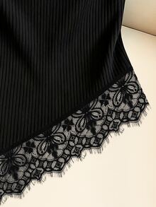SHEIN 女款優雅背心、女款休閒背心、女款毛絨羅紋背心、女款保暖內裡背心、秋季穿搭、冬季衣物、底層背心、不對稱下擺對比蕾絲、圓領背心、黑色背心、外出上衣、通勤背心、辦公穿搭、性感上衣、社交上衣、鄉村風、休閒上衣 - 黑色 - 查看 8