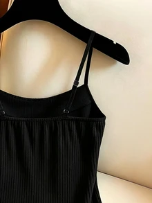 SHEIN 女款優雅背心、女款休閒背心、女款毛絨羅紋背心、女款保暖內裡背心、秋季穿搭、冬季衣物、底層背心、不對稱下擺對比蕾絲、圓領背心、黑色背心、外出上衣、通勤背心、辦公穿搭、性感上衣、社交上衣、鄉村風、休閒上衣 - 黑色 - 查看 9
