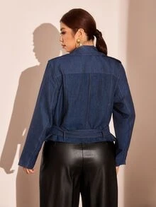 Cravure Plus Size Women's Long Sleeve Zipper Front Casual Motorcycle Jacket Winter - Blue - View 2