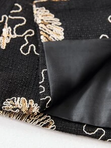 Arave Blazer de mujer de unicolor, ajuste ceñido a la cintura, cuello de camisa, manga larga, elegante para cena de Navidad y Año Nuevo, negro y plateado - Negro - Ver 8