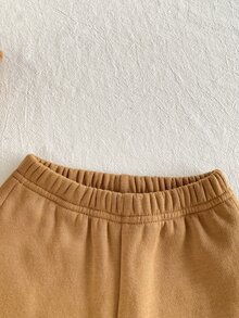 SHEIN 2pcs Toddler Girl Sweatshirt Pants Set Cute Sweet Camel Lace Bow Half Zip Long Sleeve Stand Collar Fleece Birthday Party Fall Ballet Ballerina Plain - Brown - View 8