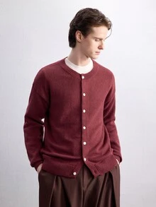 Claim Dot Men's Shades Of Green Cardigan,Autumn & Winter Back-To-School Button-Front Long Sleeve Top,Casual Graduation Plain Drop Shoulder Chunky Urban Cardigan - Red - View 3
