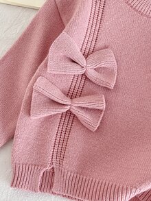 SHEIN 女嬰針織純色圓領3D蝴蝶結休閒毛衣與長秋季長褲2件套 - 粉色 - 查看 7