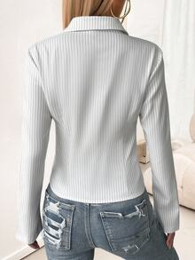 SHEIN Women's Button Front Long Sleeve Striped Casual Shirt,Long Sleeve Tops Fall Cloth For Women - White - View 2