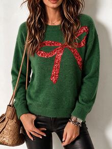 Breezaya Women's Bow Pattern Casual Daily Long Sleeve Sweater - Green - View 6