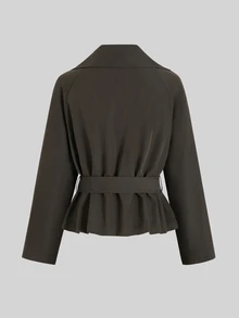 SHEIN Áo khoác trench ngắn casual cổ lớn màu trơn dệt cho thiếu nữ - Nhiều màu - Xem 5