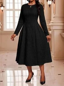 SHEIN Lady CURVE Plus Size Dresses Dinner Party Formal Cocktail Office Christening Guest Black Winter Fall Elegant - Black - View 3