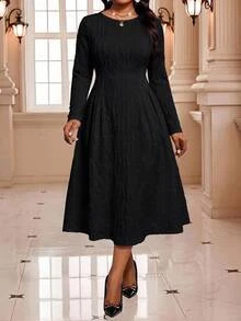 SHEIN Lady CURVE Plus Size Dresses Dinner Party Formal Cocktail Office Christening Guest Black Winter Fall Elegant - Black - View 5