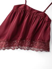 SHEIN Women's Solid Color Lace Trim Asymmetrical Hem Elegant Sexy Camisole Going Out Burgundy Summer Fall Winter Casual Blouses Party Christmas - Burgundy - View 10