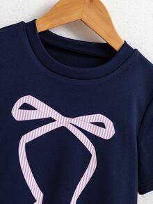 SHEIN 女童春夏人魚仙女公主 A 字洋裝，蝴蝶結熱轉印圖案，海軍藍，適用 1 歲生日、7 歲生日、嬰兒洗禮、3 歲生日 - 彩色 - 查看 6