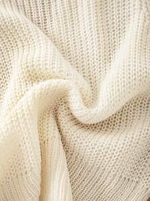 SHEIN Girls' Beige White Light Yellow Apricot Cardigan Comfortable Creative Hook-Ear Pattern Simple Versatile Thin Lantern Sleeve V-Neck Ribbed Cuff Fall - Beige - View 6