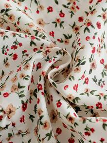 SHEIN Cute Young Girls Apricot Round Neck Sleeveless Floral Print Tank Top With Ruffle Hem And Regular Length Co-Ords - Apricot - View 8