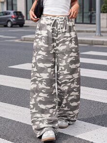 SHEIN Reset Phase 青少年女孩彎腿寬鬆迷彩運動長褲，休閒時尚百搭運動長褲，適合舞蹈、學校、運動 - 彩色 - 查看 3