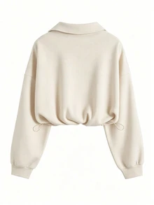 QUELARIE American Retro Minimalist Casual Zip-Up Sweatshirt With Drawstring Hem, Niche Style - Apricot - View 2
