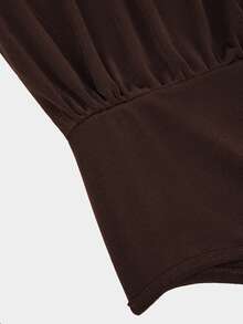 Sweetra Plus Size Burgundy Stand Collar Ruched Chest Fitted Long Sleeve Bodysuit Winter - Coffee Brown - View 5
