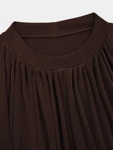 Sweetra Plus Size Burgundy Stand Collar Ruched Chest Fitted Long Sleeve Bodysuit Winter - Coffee Brown - View 8