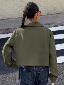 Muchica 女款休閒軍綠色缺口領雙排扣夾克外套 - 軍綠色 - 查看 2