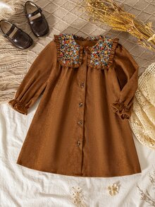 SHEIN Ditsy Floral Peter Pan Kids Collar Petal Sleeve Long Sleeve Autumn Dress - Multicolor - View 5