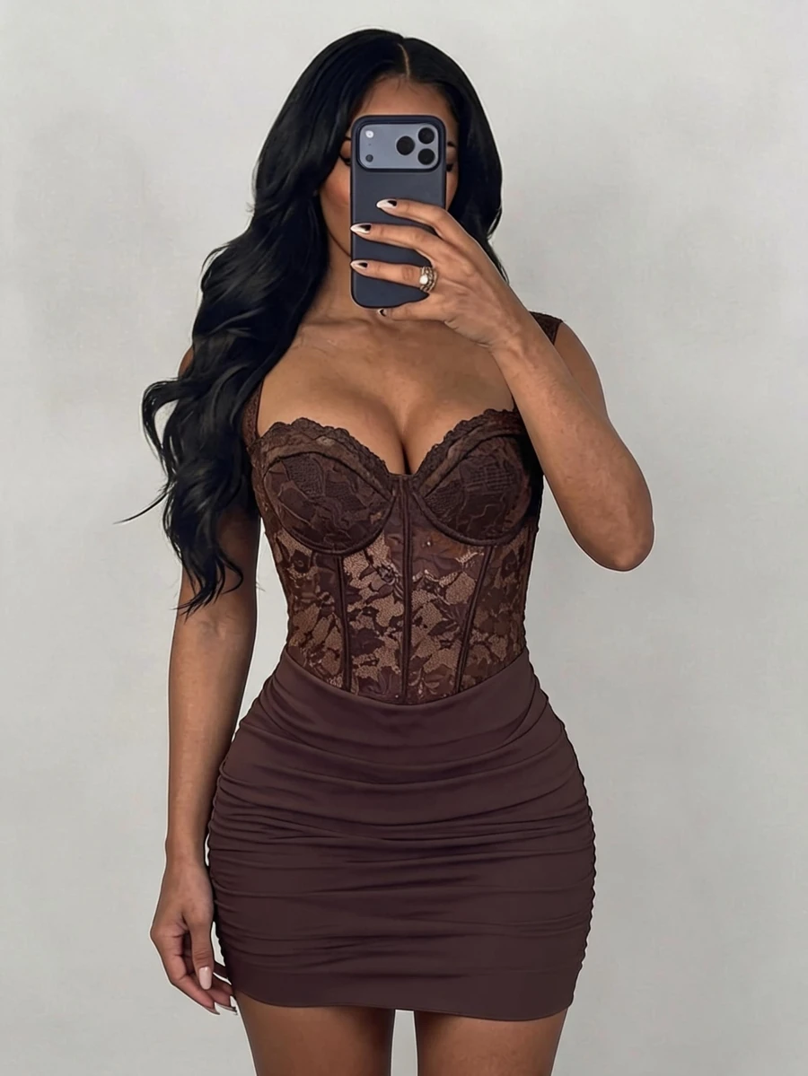 SHEIN SXY Sexy Lace Patchwork Bustier Dress