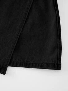 GlowEve Women's Casual Streetwear Denim Skirt With Pocket And Button Design Everyday Daytime Black Summer - Black - View 4