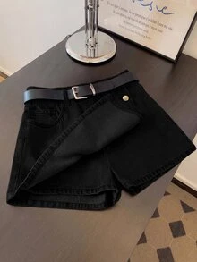 GlowEve Women's Casual Streetwear Denim Skirt With Pocket And Button Design Everyday Daytime Black Summer - Black - View 8
