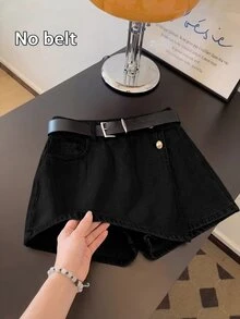 GlowEve Women's Casual Streetwear Denim Skirt With Pocket And Button Design Everyday Daytime Black Summer - Black - View 1
