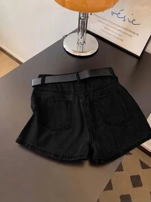 GlowEve Women's Casual Streetwear Denim Skirt With Pocket And Button Design Everyday Daytime Black Summer - Black - View 2