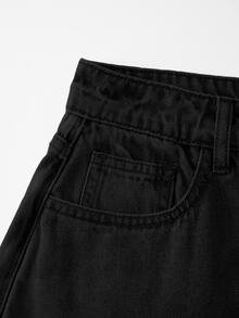 GlowEve Women's Casual Streetwear Denim Skirt With Pocket And Button Design Everyday Daytime Black Summer - Black - View 5