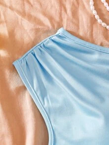 SHEIN Girls' Gradient 2 Pieces Set, Asymmetrical Shoulder Sleeveless Cropped Top, Ruched Waist Design, Holiday Beach Vacation Blue Summer Cute Tropical - Multicolor - View 4