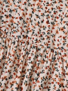 SHEIN Christmas Party Dress Tween Girl 2pcs Solid Brown And Cream Flared Dress, Elegant Contrast - Multicolor - View 6