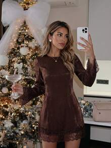 Serisse Women's Elegant Lace Patchwork Dress For Dating - Brown - View 6