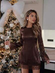 Serisse Women's Elegant Lace Patchwork Dress For Dating - Brown - View 5