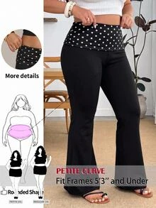 SHEIN PETITE CURVE 大尺碼法式風格百搭波點印花百褶喇叭褲 秋季居家晚宴生日黑色休閒 1950年代復古工裝褲 - 黑色 - 查看 1