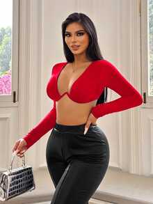 SHEIN SXY Top Simple de Bralette de uso diario en unicolor con aros para mujer - Rojo - Ver 4