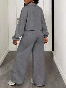 BamGleam Women's Casual Solid Color Top And Pants 2 Pieces Set, Autumn/Winter Everyday Travel Light Grey - Dark Grey - View 3