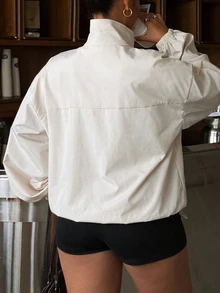 Muchica Plus Size Women Solid Color Drop Shoulder Long Sleeve Casual Fairy Gothic Loose Fit Jacket Homewear Going Out Formal White Fall - Beige - View 2