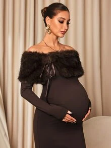 MaterniChic Maternity Off-Shoulder Elegant Party Dress Fall - Brown - View 8