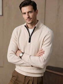Formmaro Men's Casual Half-Zip Long Sleeve Sweater - Multicolor - View 2